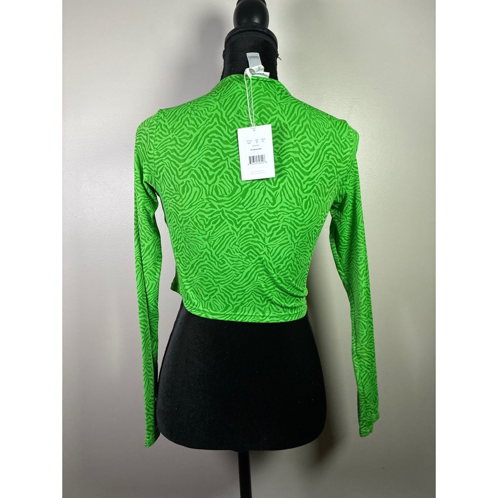 Andie Augusta Jacket XS Green Zebra Print Cropped Snap Front Long Sleeve AD014 - Picture 3 of 9